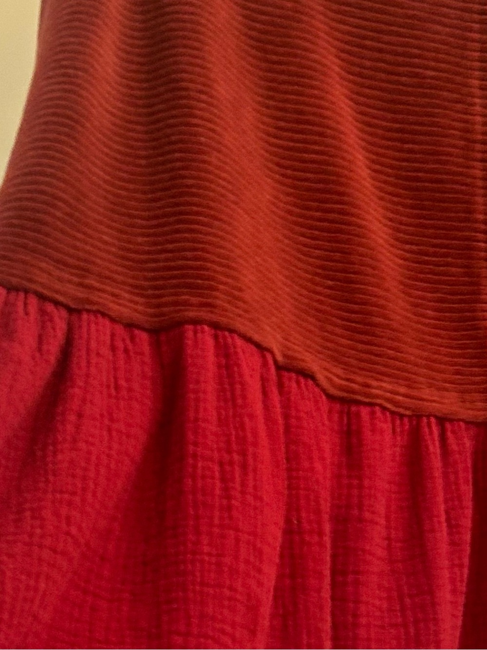 Entro Corduroy Babydoll Colorblock Peplum Top Maroon Red S EUC